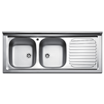 Lavello da Appoggio Mondial a due Vasche con Piano a Destra in Acciaio Inox, Misure Cm. 120 x 50, Eldis