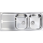 Lavello Mondial in Acciaio Inox da Incasso a due Vasche con Piano a Sinistra, Misure Cm. 116 x 50 3", Eldis