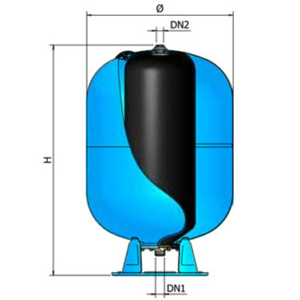 Vaso di Espansione Sanitario Chiuso da 50 Litri, Cilindrico Verticale  AFV-50, 99° C. Idrosfera, Misure 410x410x535 Cm., Elbi