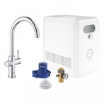 Distributore Starter Kit Clue Professional, con Rubinetto a C, Eroga Acqua a Temperatura Ambiente, Refrigerata e/o Gassata, Fornito senza Filtro Decloratore, Bombola CO2 e Riduttore di Pressione, Grohe