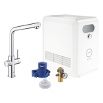 Distributore Starter Kit Blue Professional, con Rubinetto a Bocca a L, Eroga Acqua a Temperatura Ambiente, Refrigerata e/o Gassata, Viene Fornito senza Filtro Decloratore, Bombola CO2 e Riduttore di Pressione, Grohe