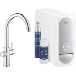 Distributore Starter Kit Blue Home, con Rubinetto a Bocca a C, Eroga Acqua a Temperatura Ambiente, Refrigerata e/o Gassata, Fornito senza  Decloratore , Bombola CO2 e Riduttore di Pressione, Erogazione Max 1,5 Litri ogni 20 Minuti, Grohe