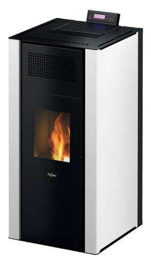 Termostufa a pellet in acciaio 16,2KW, colore bianco, modello Mira16, marca Pegaso, Puglia Termica