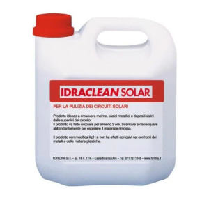 Idraclean solar, pulitore per circuiti solari, 5kg, idoneo a rimuovere depositi salini, ossidi metallici e residui organici, ad elevato potere disperdente e pulente, marca Foridra, Puglia termica