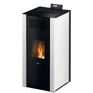 Termostufa a pellet in acciaio 16,2KW, colore bianco, modello Mira16, marca Pegaso, Puglia Termica