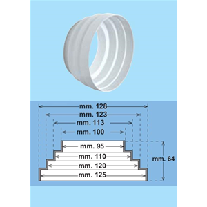 Riduzione in Plastica per Tubo Fumi in Pvc, da Ø 130 mm a Ø 100 mm, ( 98,75  -113,5 -123 -128 MM ) La Ventilazione